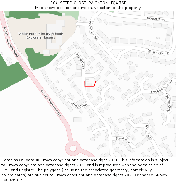 104, STEED CLOSE, PAIGNTON, TQ4 7SP: Location map and indicative extent of plot