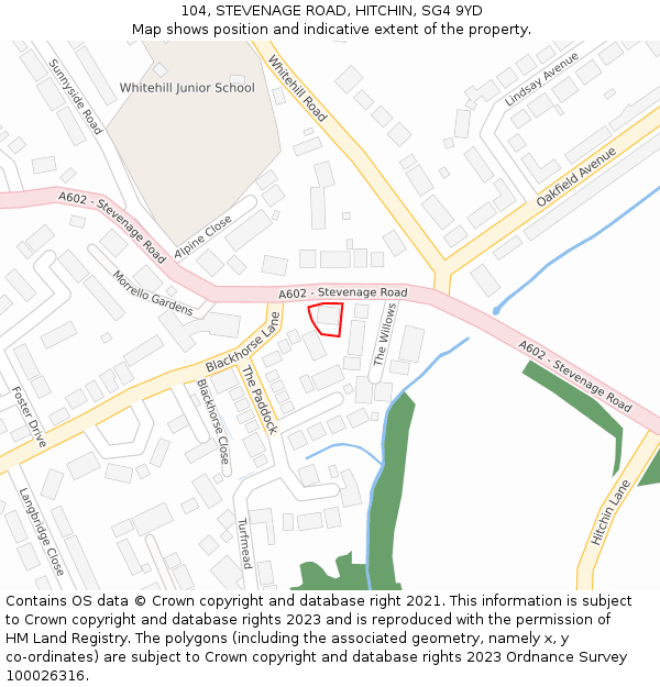 104, STEVENAGE ROAD, HITCHIN, SG4 9YD: Location map and indicative extent of plot