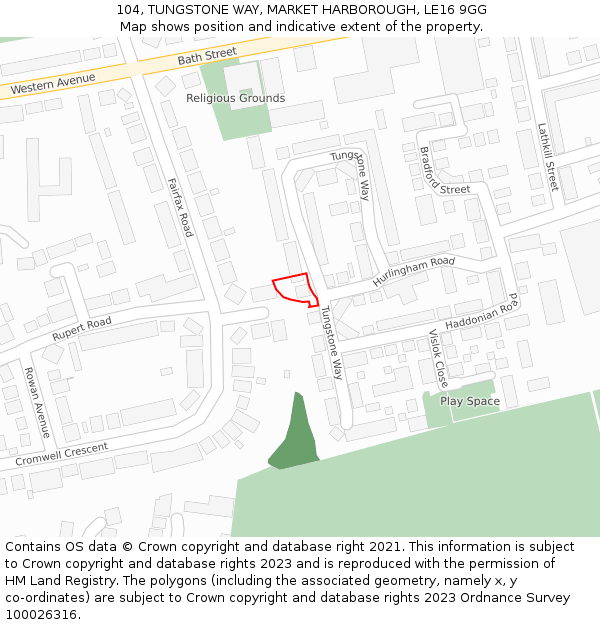 104, TUNGSTONE WAY, MARKET HARBOROUGH, LE16 9GG: Location map and indicative extent of plot