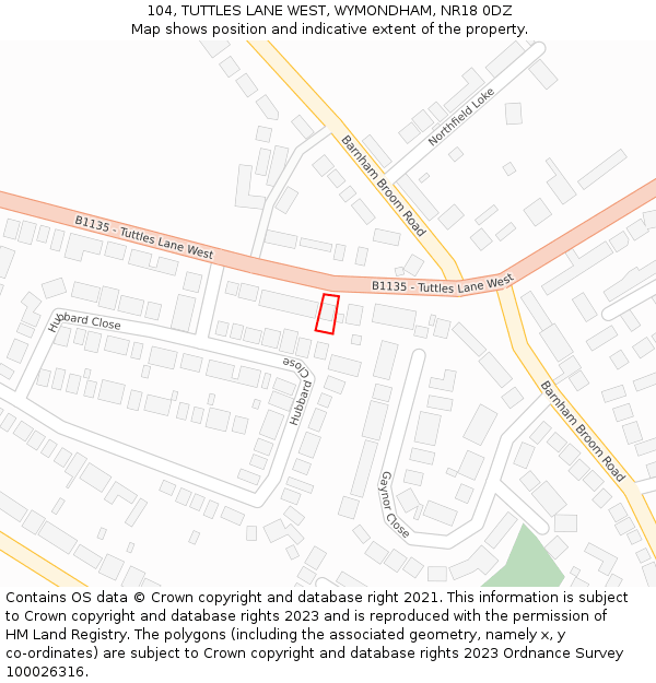 104, TUTTLES LANE WEST, WYMONDHAM, NR18 0DZ: Location map and indicative extent of plot