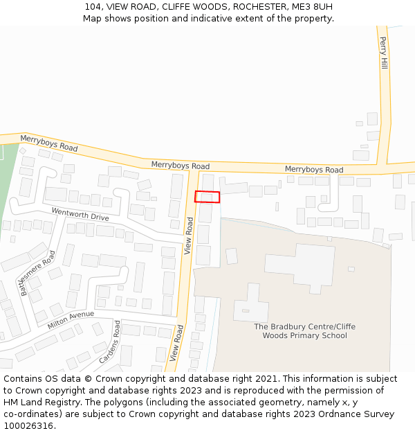 104, VIEW ROAD, CLIFFE WOODS, ROCHESTER, ME3 8UH: Location map and indicative extent of plot