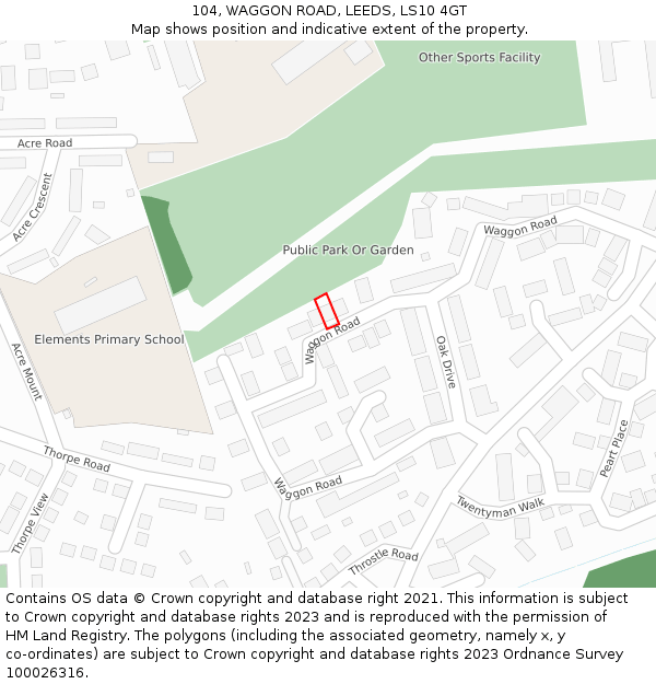 104, WAGGON ROAD, LEEDS, LS10 4GT: Location map and indicative extent of plot