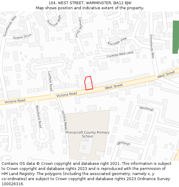 104, WEST STREET, WARMINSTER, BA12 8JW: Location map and indicative extent of plot