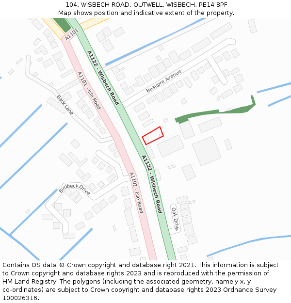 104, WISBECH ROAD, OUTWELL, WISBECH, PE14 8PF: Location map and indicative extent of plot