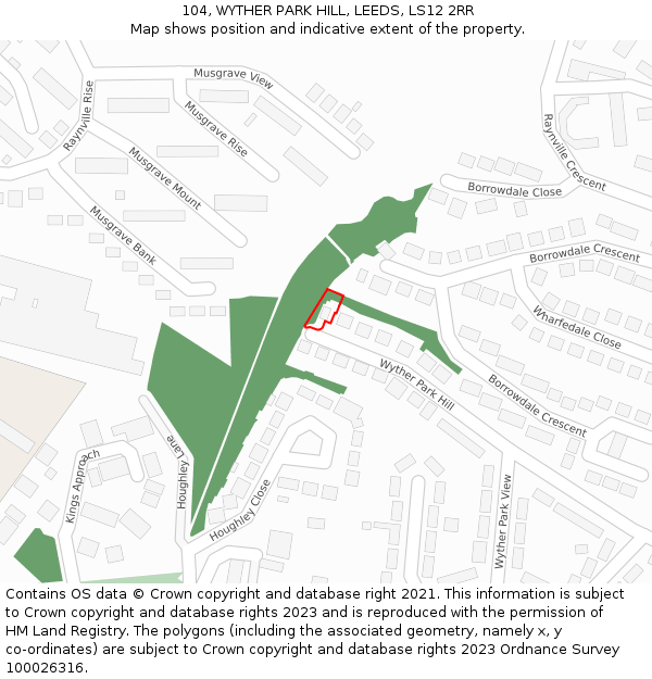 104, WYTHER PARK HILL, LEEDS, LS12 2RR: Location map and indicative extent of plot