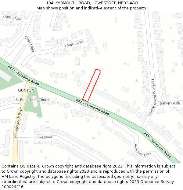 104, YARMOUTH ROAD, LOWESTOFT, NR32 4AQ: Location map and indicative extent of plot