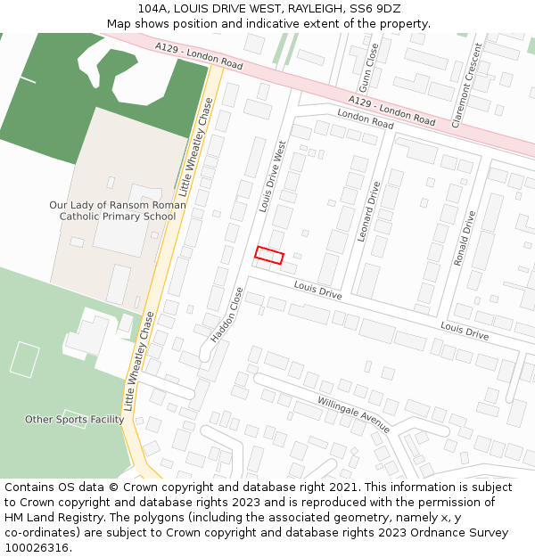 104A, LOUIS DRIVE WEST, RAYLEIGH, SS6 9DZ: Location map and indicative extent of plot