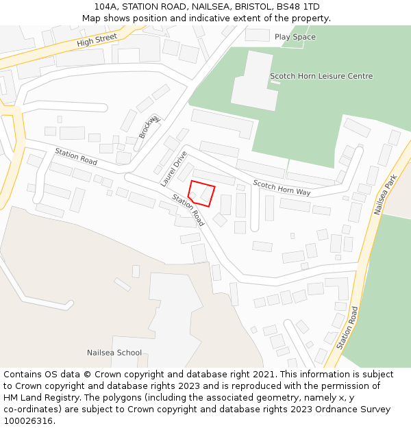 104A, STATION ROAD, NAILSEA, BRISTOL, BS48 1TD: Location map and indicative extent of plot