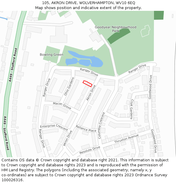 105, AKRON DRIVE, WOLVERHAMPTON, WV10 6EQ: Location map and indicative extent of plot
