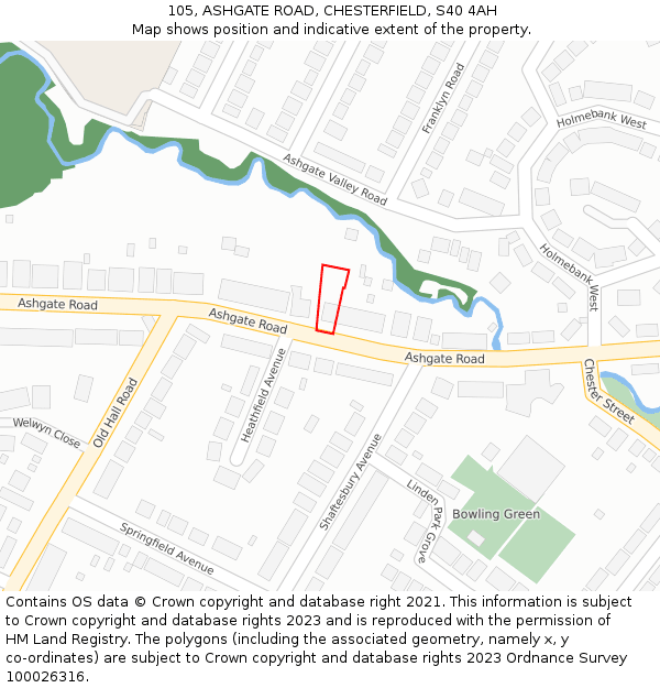 105, ASHGATE ROAD, CHESTERFIELD, S40 4AH: Location map and indicative extent of plot