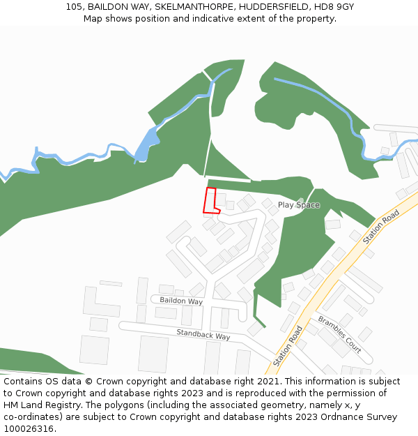 105, BAILDON WAY, SKELMANTHORPE, HUDDERSFIELD, HD8 9GY: Location map and indicative extent of plot