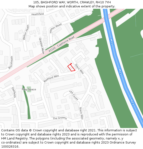 105, BASHFORD WAY, WORTH, CRAWLEY, RH10 7YH: Location map and indicative extent of plot