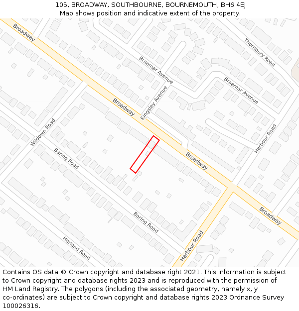 105, BROADWAY, SOUTHBOURNE, BOURNEMOUTH, BH6 4EJ: Location map and indicative extent of plot