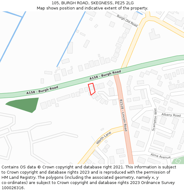105, BURGH ROAD, SKEGNESS, PE25 2LG: Location map and indicative extent of plot