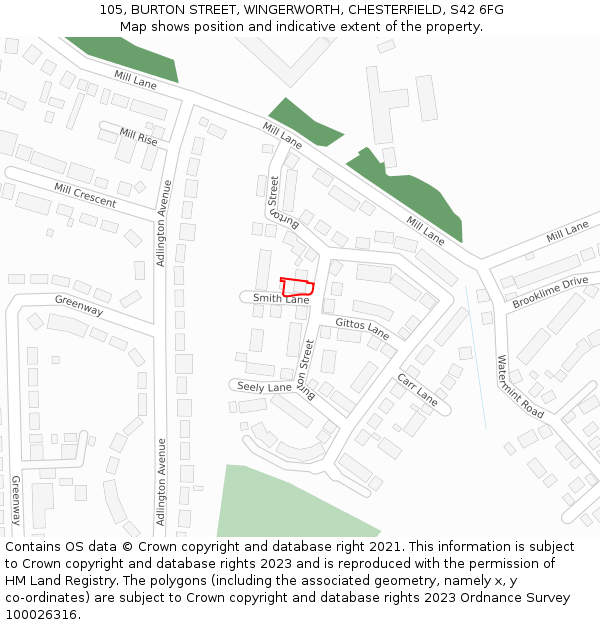 105, BURTON STREET, WINGERWORTH, CHESTERFIELD, S42 6FG: Location map and indicative extent of plot