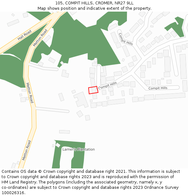 105, COMPIT HILLS, CROMER, NR27 9LL: Location map and indicative extent of plot