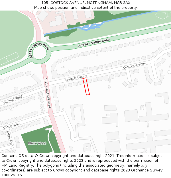 105, COSTOCK AVENUE, NOTTINGHAM, NG5 3AX: Location map and indicative extent of plot