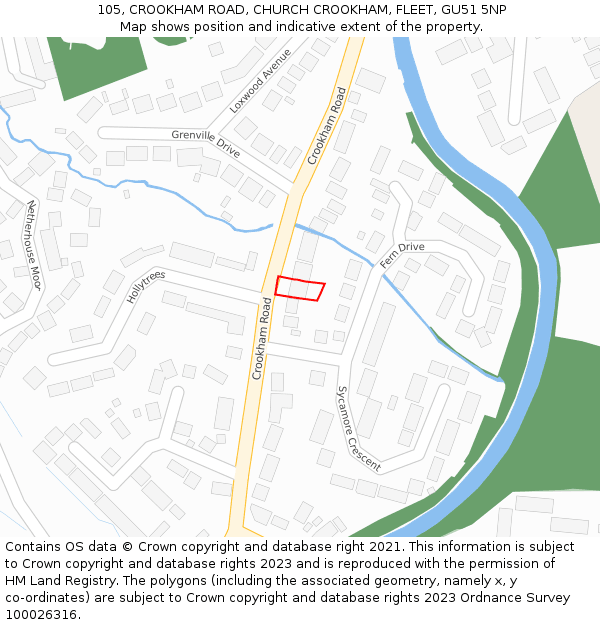 105, CROOKHAM ROAD, CHURCH CROOKHAM, FLEET, GU51 5NP: Location map and indicative extent of plot