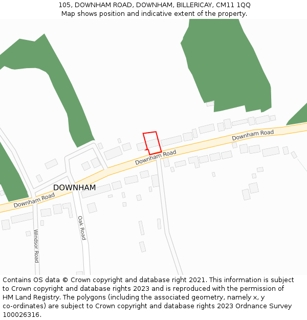 105, DOWNHAM ROAD, DOWNHAM, BILLERICAY, CM11 1QQ: Location map and indicative extent of plot