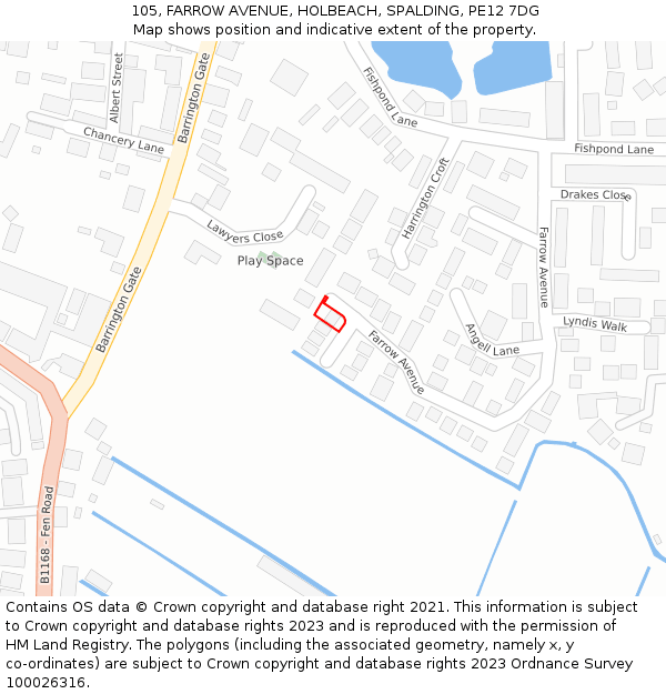 105, FARROW AVENUE, HOLBEACH, SPALDING, PE12 7DG: Location map and indicative extent of plot