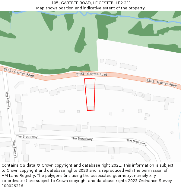 105, GARTREE ROAD, LEICESTER, LE2 2FF: Location map and indicative extent of plot