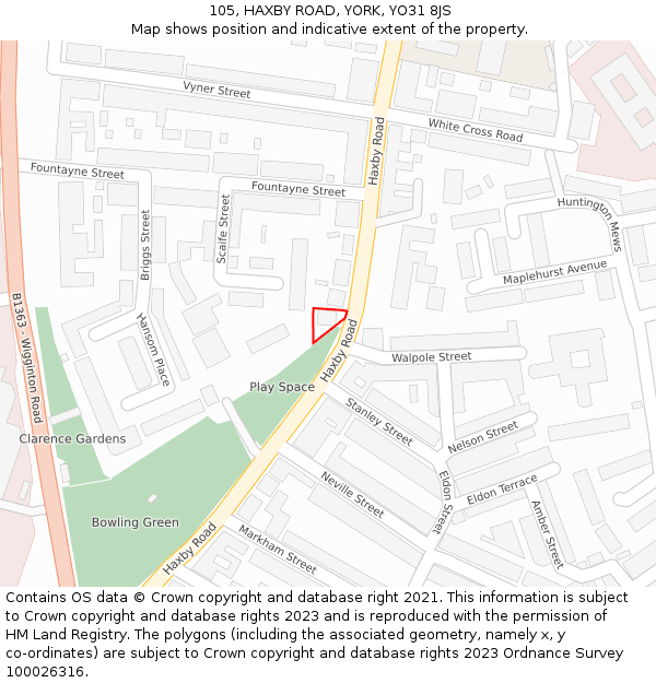 105, HAXBY ROAD, YORK, YO31 8JS: Location map and indicative extent of plot