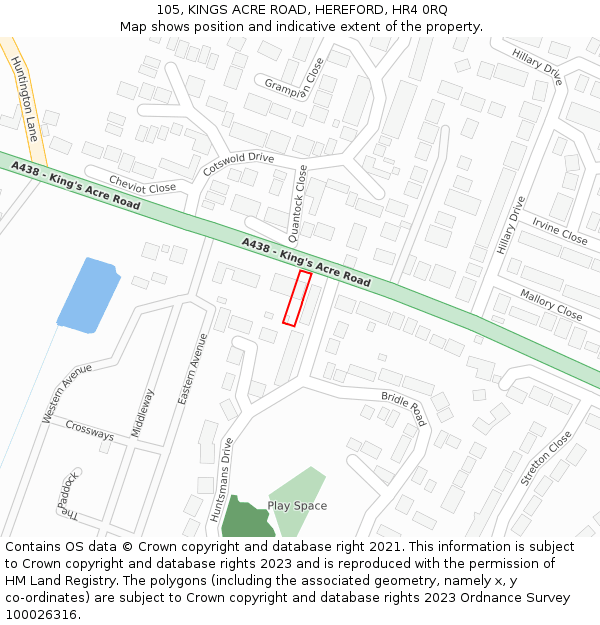 105, KINGS ACRE ROAD, HEREFORD, HR4 0RQ: Location map and indicative extent of plot
