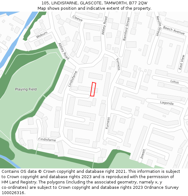 105, LINDISFARNE, GLASCOTE, TAMWORTH, B77 2QW: Location map and indicative extent of plot