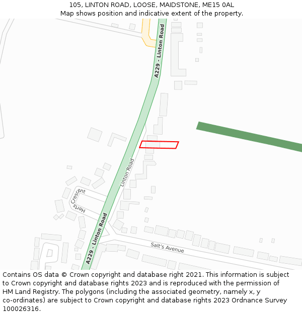 105, LINTON ROAD, LOOSE, MAIDSTONE, ME15 0AL: Location map and indicative extent of plot