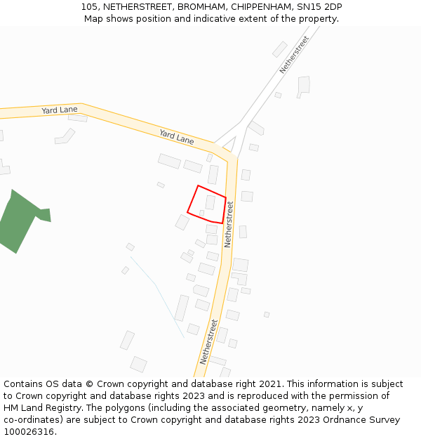 105, NETHERSTREET, BROMHAM, CHIPPENHAM, SN15 2DP: Location map and indicative extent of plot