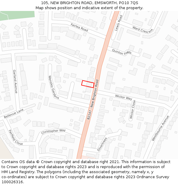 105, NEW BRIGHTON ROAD, EMSWORTH, PO10 7QS: Location map and indicative extent of plot