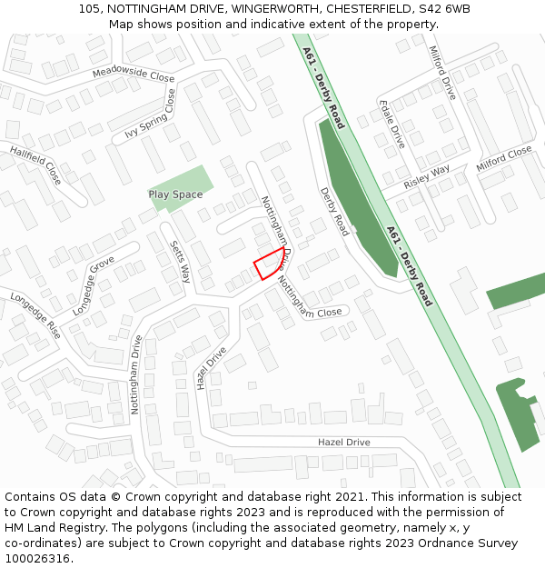 105, NOTTINGHAM DRIVE, WINGERWORTH, CHESTERFIELD, S42 6WB: Location map and indicative extent of plot