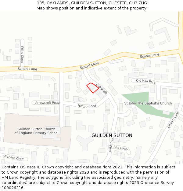 105, OAKLANDS, GUILDEN SUTTON, CHESTER, CH3 7HG: Location map and indicative extent of plot