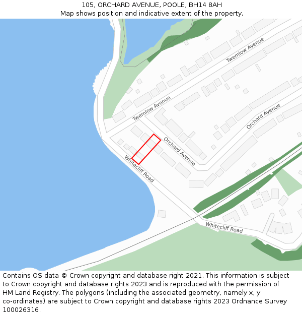 105, ORCHARD AVENUE, POOLE, BH14 8AH: Location map and indicative extent of plot