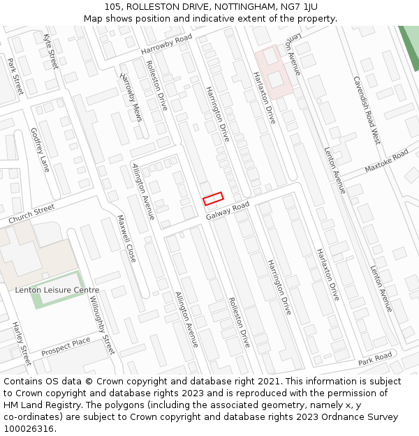 105, ROLLESTON DRIVE, NOTTINGHAM, NG7 1JU: Location map and indicative extent of plot