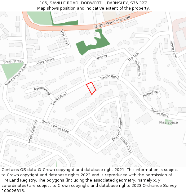 105, SAVILLE ROAD, DODWORTH, BARNSLEY, S75 3PZ: Location map and indicative extent of plot