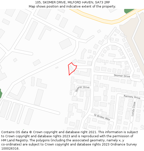 105, SKOMER DRIVE, MILFORD HAVEN, SA73 2RP: Location map and indicative extent of plot