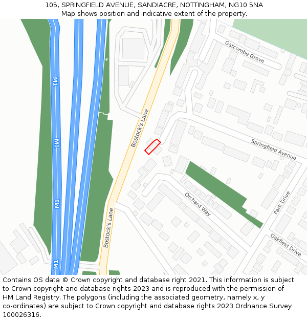 105, SPRINGFIELD AVENUE, SANDIACRE, NOTTINGHAM, NG10 5NA: Location map and indicative extent of plot