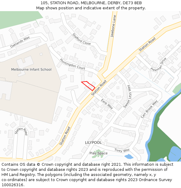 105, STATION ROAD, MELBOURNE, DERBY, DE73 8EB: Location map and indicative extent of plot