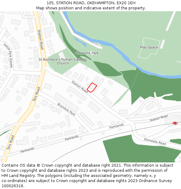 105, STATION ROAD, OKEHAMPTON, EX20 1EH: Location map and indicative extent of plot