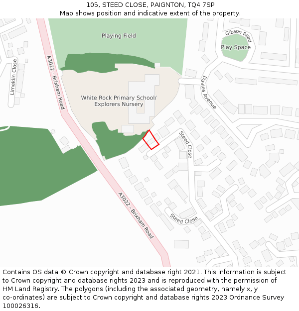 105, STEED CLOSE, PAIGNTON, TQ4 7SP: Location map and indicative extent of plot