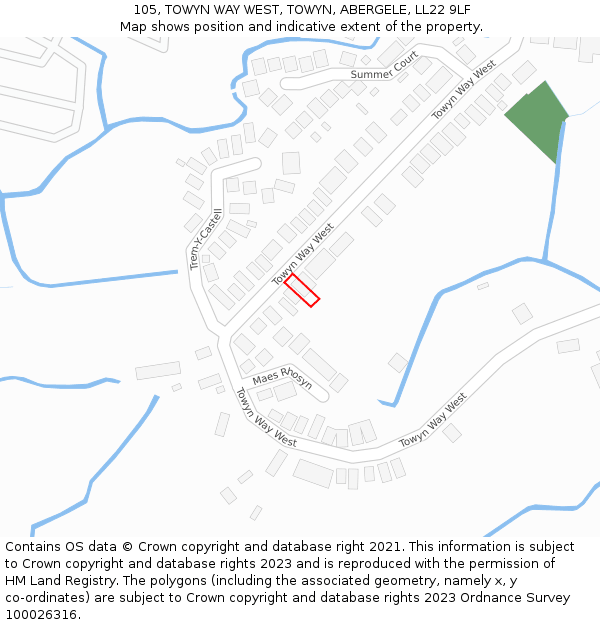 105, TOWYN WAY WEST, TOWYN, ABERGELE, LL22 9LF: Location map and indicative extent of plot