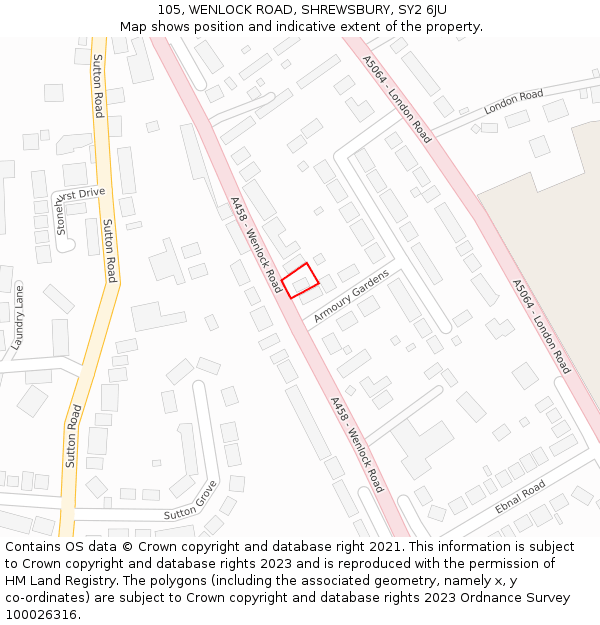 105, WENLOCK ROAD, SHREWSBURY, SY2 6JU: Location map and indicative extent of plot