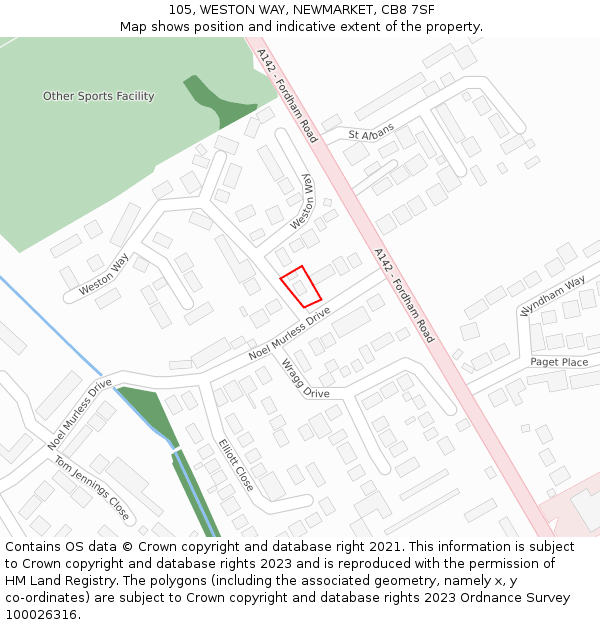 105, WESTON WAY, NEWMARKET, CB8 7SF: Location map and indicative extent of plot