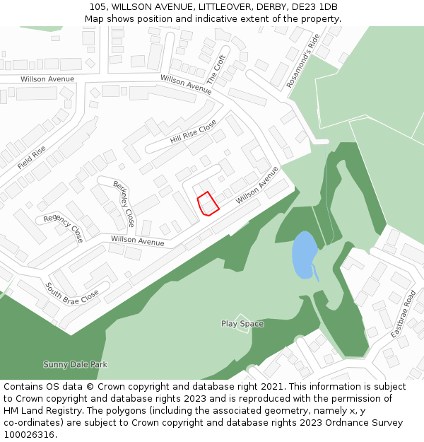 105, WILLSON AVENUE, LITTLEOVER, DERBY, DE23 1DB: Location map and indicative extent of plot