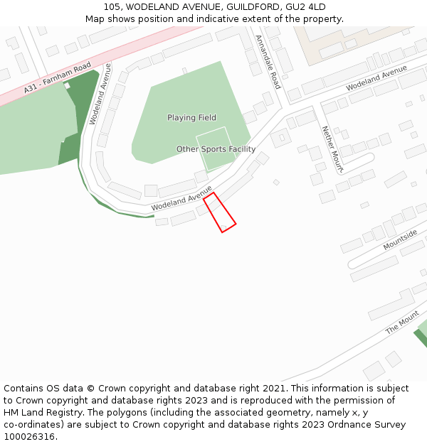 105, WODELAND AVENUE, GUILDFORD, GU2 4LD: Location map and indicative extent of plot