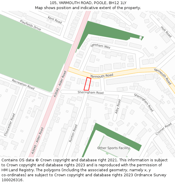 105, YARMOUTH ROAD, POOLE, BH12 1LY: Location map and indicative extent of plot