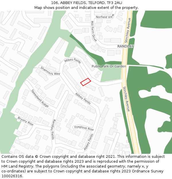 106, ABBEY FIELDS, TELFORD, TF3 2AU: Location map and indicative extent of plot