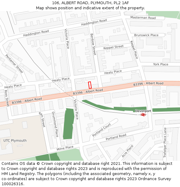 106, ALBERT ROAD, PLYMOUTH, PL2 1AF: Location map and indicative extent of plot