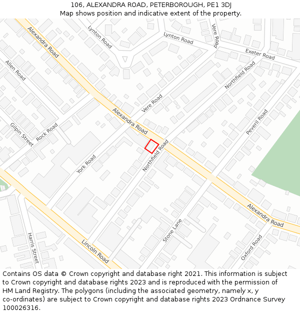 106, ALEXANDRA ROAD, PETERBOROUGH, PE1 3DJ: Location map and indicative extent of plot